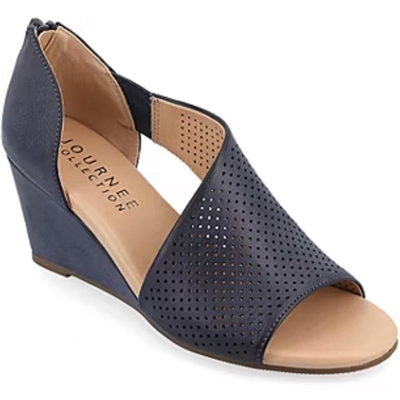 Journee Collection Women's Blue Round Peep Toe Wedge Heels - Picture 1 of 8